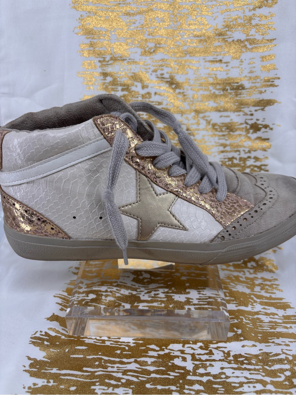 Women’s Shu Shop Paulina Size 9 High-Top Sneakers White Grey Gold